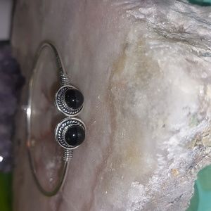 Double Stone Black Onyx Adjustable Bangle Bracelet